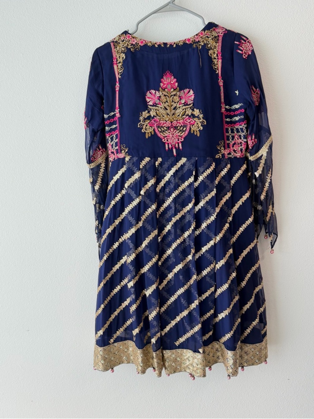 Blue And Pink Sajni Fashion Embroidered 3-Piece Suit (Small) View 4